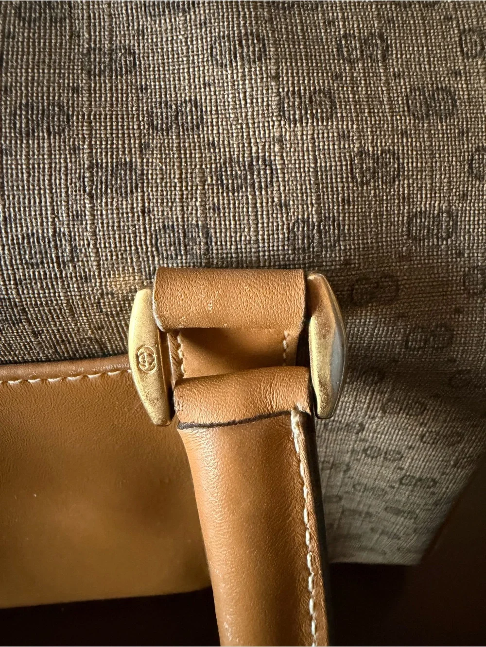 Vintage Gucci Micro GG Supreme Mini Boston Bag. Beige and gold PVC leather